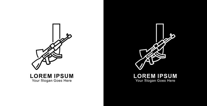 J-shaped logo design combined with AKM weapon
