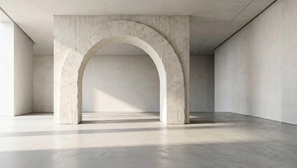 Fototapeta premium Minimalist interior with concrete archway and empty space featuring industrial architecture design.