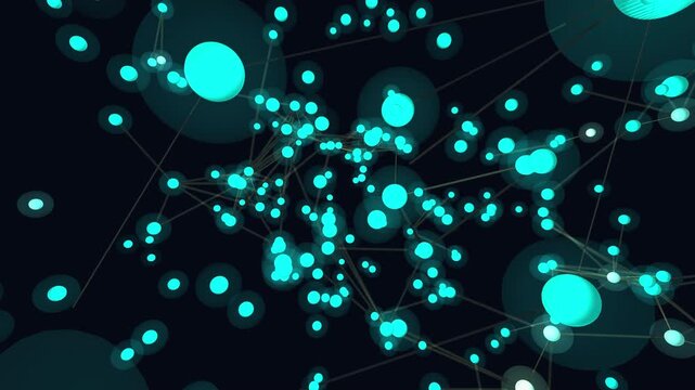 Abstract generative node network - seamless 4K loop. Glowing sphere nodes fire and connect in waves. AI, neural, synapse visualization for technology video.