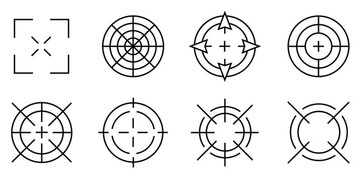 Target aim crosshair icons, focus and reticle symbol set