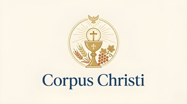 Corpus Christi Christian Celebration Vector Illustration with Holy Eucharist Monstrance Chalice Altar Wheat and Grapes