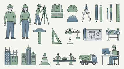 Construction and Engineering Flat Line Art Icons Set © TRSTOCK