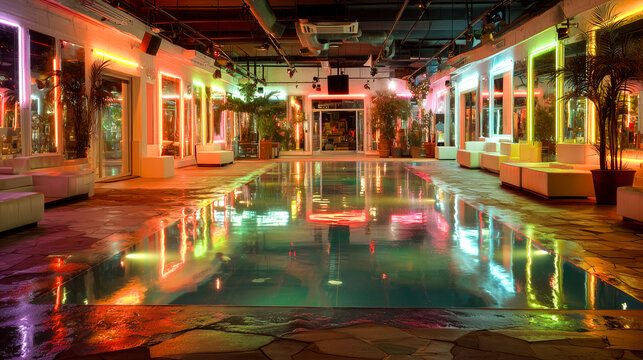 infinite mirrors reflecting glowing neon