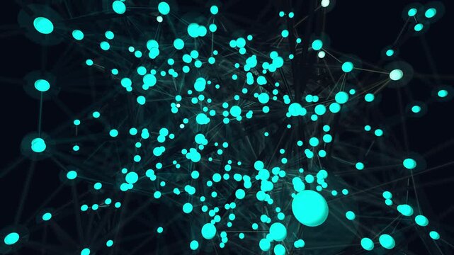 Abstract generative node network - seamless 4K loop. Glowing sphere nodes fire and connect in waves. AI, neural, synapse visualization for technology video.