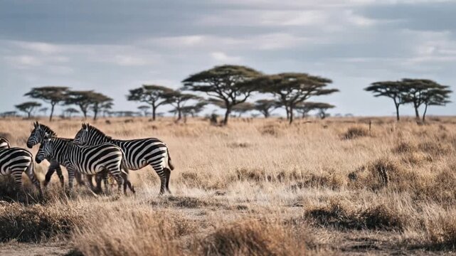 Herd of Zebras Gathering on the African Savannah