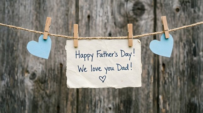 Happy father day card with hearts hanging on twine celebration and appreciation