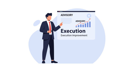 Fototapeta premium Business advisor pointing at presentation with execution improvement graph