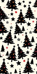 Obraz premium Seamless Christmas Tree Pattern with Stars and Ornaments