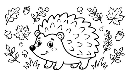 Adorable hedgehog printable coloring page vector illustration isolated on white background © Begum
