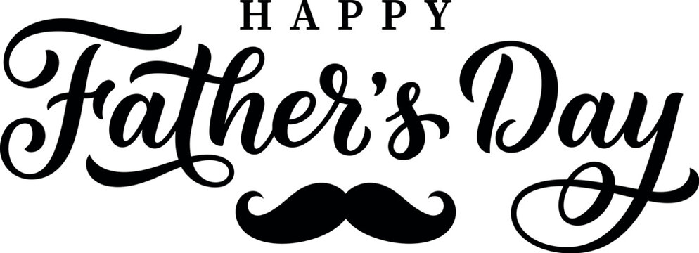 Happy Father's Day Vintage Stamp Style Typographic Greeting with Ornamental Border and Mustache for Holiday Card Gift Wrap and Seasonal Design
