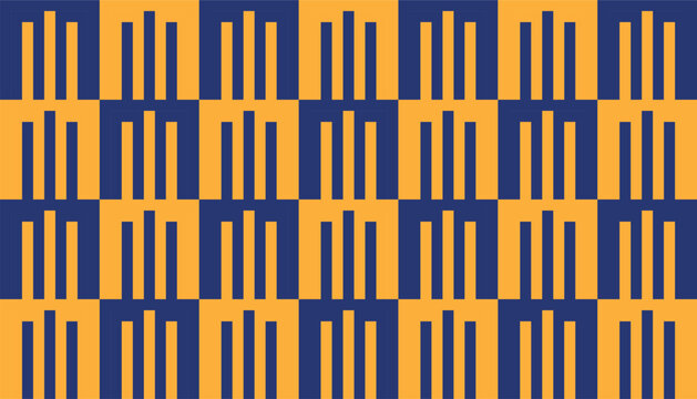 Seamless geometric pattern with abstract columns in blue and orange colors