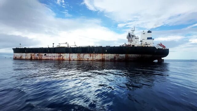 Iranian oil tanker anchored mid ocean in the Strait