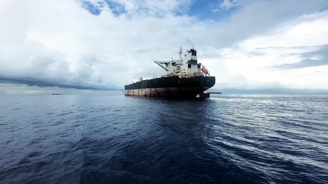 Iranian oil tanker anchored in the ocean