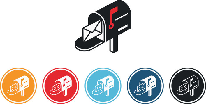Open mailbox icon set containing an envelope letter representing postal service incoming mail correspondence or communication vector illustration
