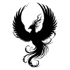 Fototapeta premium Black phoenix bird flying with flames