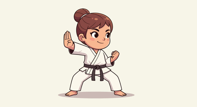 Cute Cartoon Girl Practicing Karate Martial Arts 3.