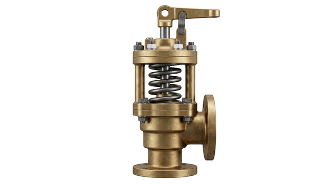 Brass pressure relief valve with coiled spring mechanism and threaded connections.