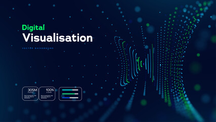 Naklejka na ściany i meble Digital Visualisation Background With Futuristic Data Particles, Abstract AI Analytics And Smart Technology Interface. Advanced Digital Visualisations Vector Illustration.