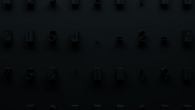 Close-Up of Varied 3D Geometric Shapes in Black and Gray Arranged Randomly on Dark Background for Digital Design, Graphic Art, and Modern Media Applications