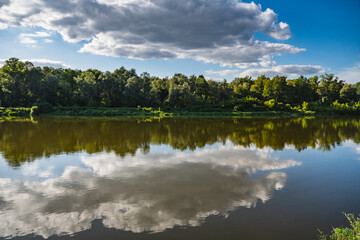 Fototapeta premium Landscape of the banks of the Bug River overgrown with forests and bushes