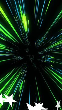 Vertical video: Centering void, black vortex drawing neon lines, dots and stars inward adding depth