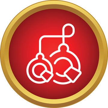 Finger cymbals set inside a red circle with a gold border
