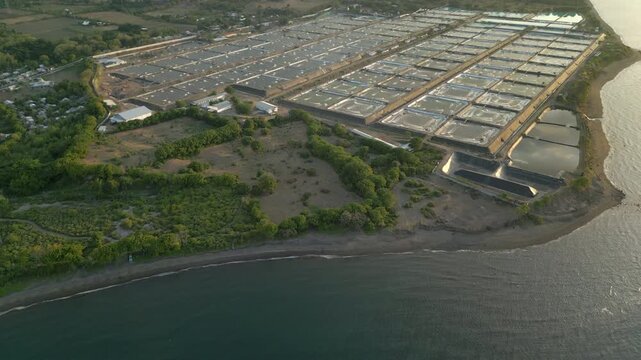 West Lombok Salt Farms Near Ocean Indonesia Drone Track Forward High Angle 4K 60FPS