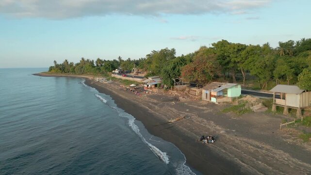 West Lombok Island At Sunset Nipah Beach Indonesia Drone Track Back 4K 60FPS