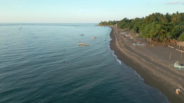 Villagers Swim And Play On Local Nipah Beach West Lombok Indonesia Drone Track In 4K 60FPS