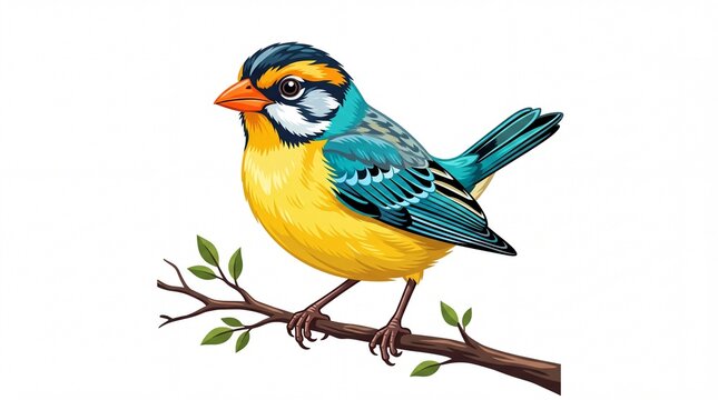 Pixel art blue and yellow bird sitting on a tree branch
