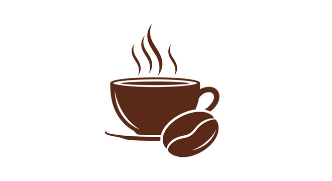 Brown coffee cup with coffee bean.