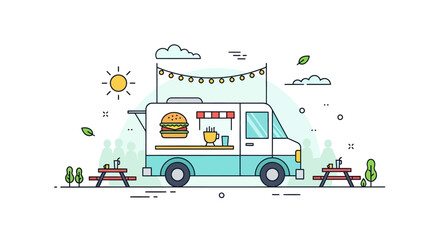 Fototapeta premium Food Truck Side View Illustration.