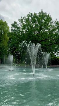 Beautiful landscaping by the fountain in the park