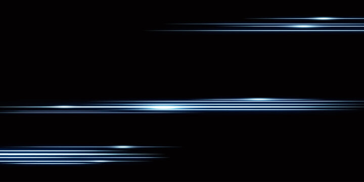 Blue laser beams, glowing stripes. Bright light effect. Abstract vector illustration isolated on black background.