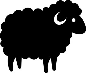 A black silhouette of a sheep with a fluffy wool coat and a distinct eye shape vector icon, black silhouette of a mountain , isolated on white background © Md.Nazmul Haque
