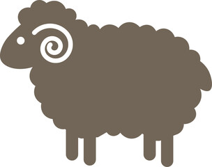 A black silhouette of a sheep with a fluffy wool coat and a distinct eye shape vector icon, black silhouette of a mountain , isolated on white background © Md.Nazmul Haque