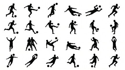 Soccer player action icon set isolated on white background, football vector collection © Yuzma