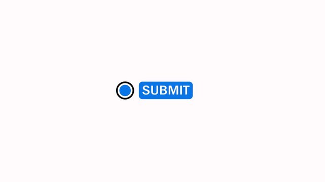 Selects and submit button click animation with mouse cursor on white background. Button click or press submit button icon clean UI press action. Submit button click mouse motion graphics