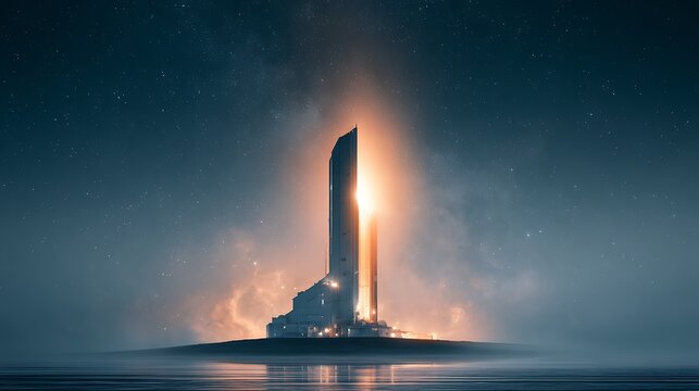 observatory structure dominating the center of a symmetrically balanced landscape at 2AM, the full vertical silhouette of the building stark against a velvet indigo sky overflowing with twinkling 