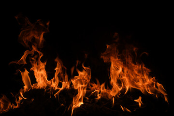 Fototapeta premium Fire flame texture for banner background. Burn abstract lights. Burning big flame. Blaze flames overlay background.