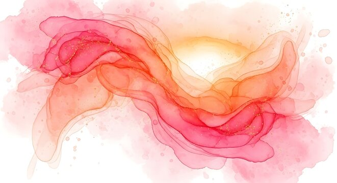 Abstract watercolor painting with vibrant red and orange hues on white background