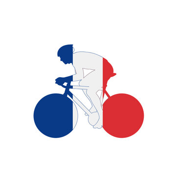 French Cyclist Silhouette, France Flag Colors