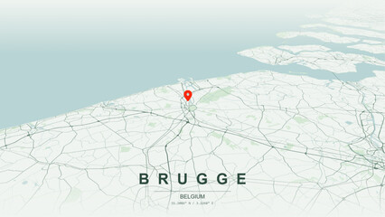 Fototapeta premium Modern minimalist vector map of Bruges (Brugge), Flanders, Belgium. High-quality scalable illustration of Bruges city grid, historic Reien canals, Markt square layout for posters and design.