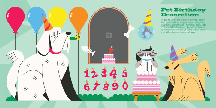 Pet Birthday Illustration Set