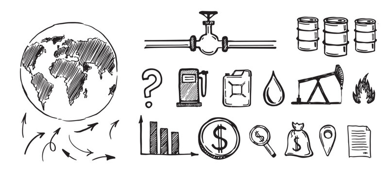 Gas, oil, Hand drawn business symbols. 
