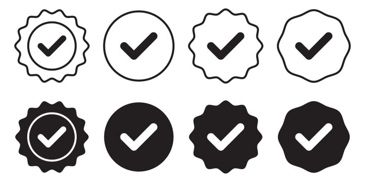 Checkmark icon set. Containing check, accept, agree, selected, confirm, approve, correct, complete, checklist, and verified icons. Solid icon collection