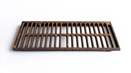 Naklejka premium Old metal grating placed on a plain background, showing its rusty texture and design used for ventilation in homes or buildings