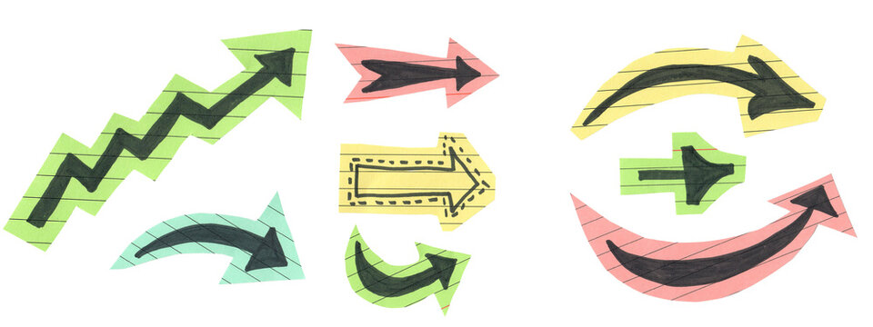 scrapbook scrapbooking collage set collection doodle - hand drawn doodle arrows icons, sketch and scribble arrow set, cut out elements on index card, isolated on transparent or white background png