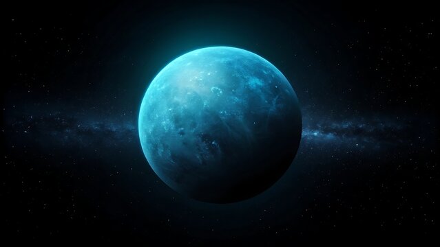 Minimalist abstract background featuring a soft diffuse blue planet glowing in the deep dark starry space
