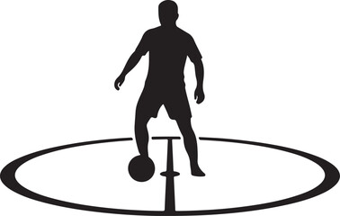 Silhouette of a Soccer Player with Ball in Center Circle on White Background © Silhouette Studio